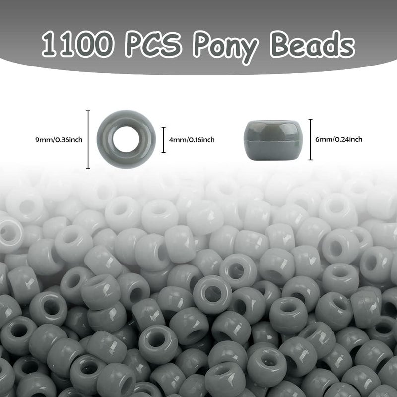anpiwshjo Pony Beads Bulk 1100 Pcs, Beads for Jewelry Making, Bead for Bracelets Making, Hair Bracelet Plastic Bead for Crafts for Braids for Girls (Dark Grey) - Image 2